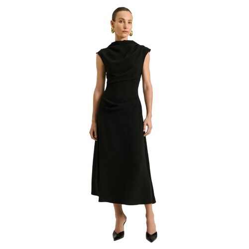 Veronika Maine Double Crepe Draped Midi Dress
